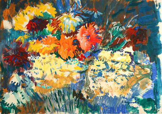 Зернова Екатерина Сергеевна. Цветы на синем фоне 